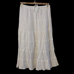 Sand N Sun Women’s Small White Tiered Midi Skirt Lightweight Cotton Boho Style